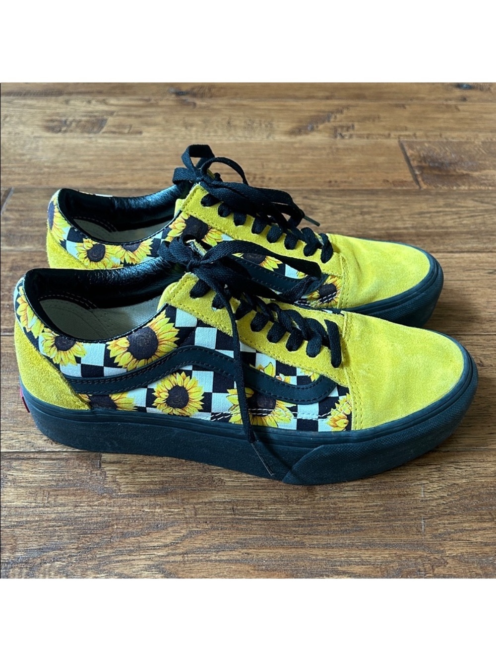 Vans Customs Sunflowers Old Skool Platform Sneakers Yellow Suede Womens Size 8